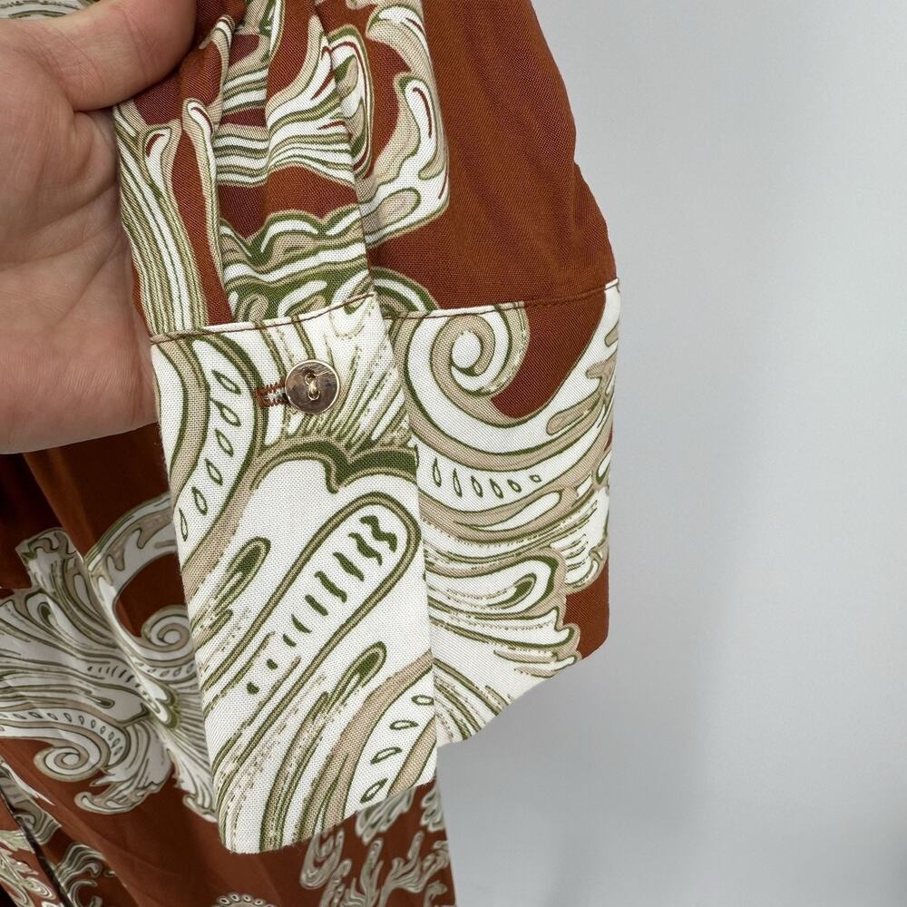 MSK Midi Belted Shirt Dress M Paisley Button Front Long Sleeve Collared Eclectic - Picture 4 of 10
